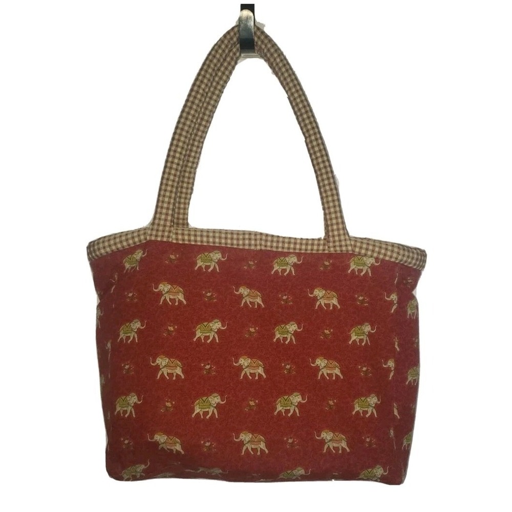 Elephant Ethnic Print Quilted Tote Dual Strap Shoulder Bag Snap Closure Pockets